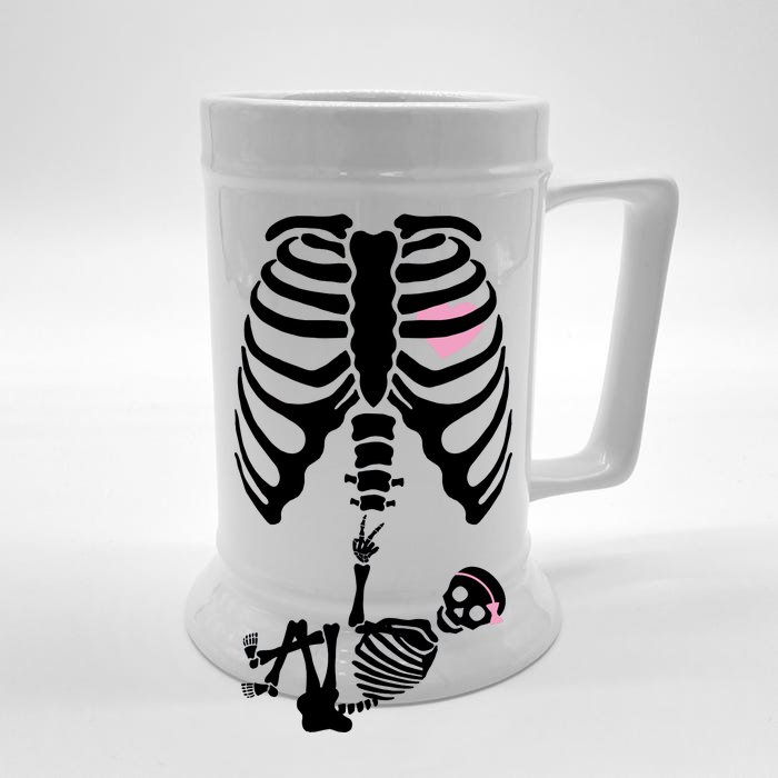 Pregnant Skeleton Baby Girl Halloween Costume Front & Back Beer Stein