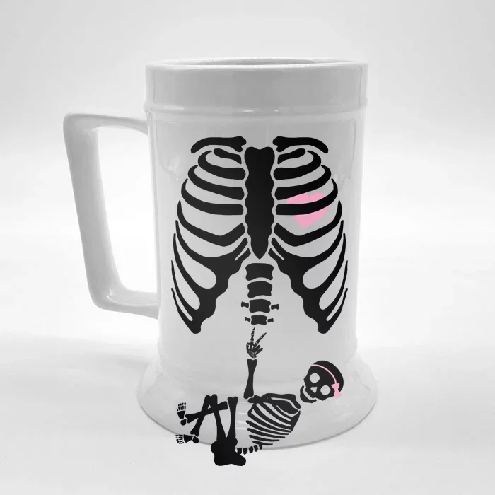 Pregnant Skeleton Baby Girl Halloween Costume Front & Back Beer Stein