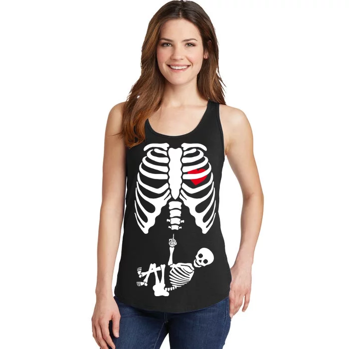 Pregnant Skeleton Baby Middle Finger Costume Ladies Essential Tank