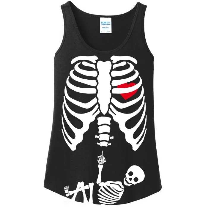 Pregnant Skeleton Baby Middle Finger Costume Ladies Essential Tank