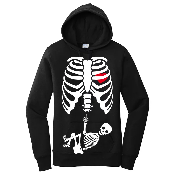 Pregnant Skeleton Baby Middle Finger Costume Women's Pullover Hoodie