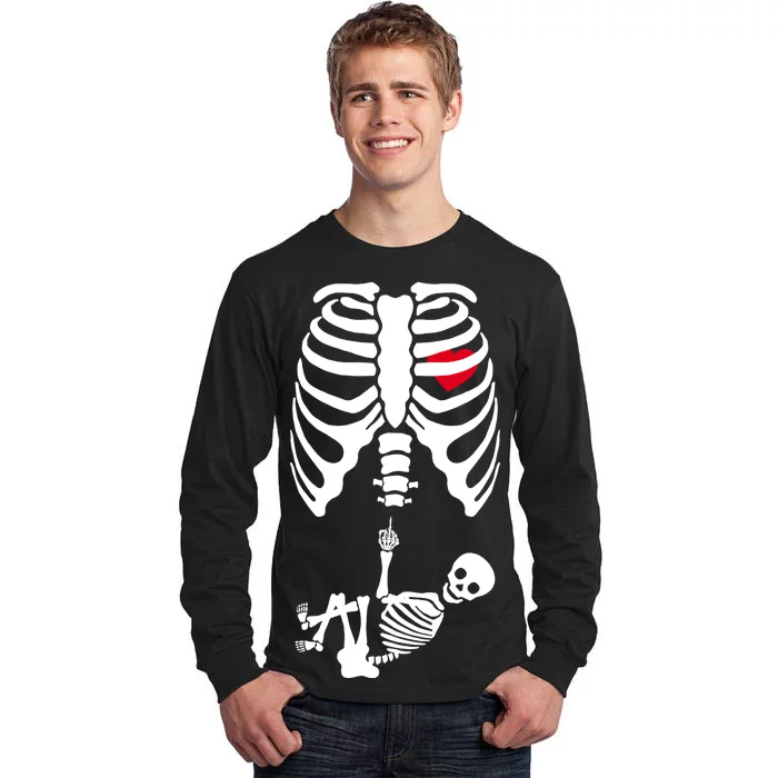 Pregnant Skeleton Baby Middle Finger Costume Tall Long Sleeve T-Shirt