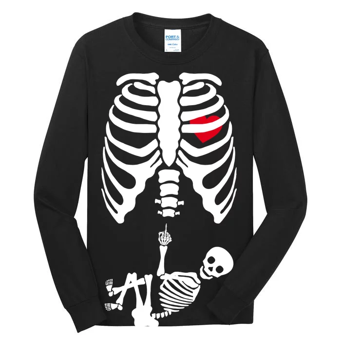 Pregnant Skeleton Baby Middle Finger Costume Tall Long Sleeve T-Shirt