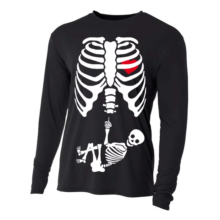 Pregnant Skeleton Baby Middle Finger Costume Cooling Performance Long Sleeve Crew