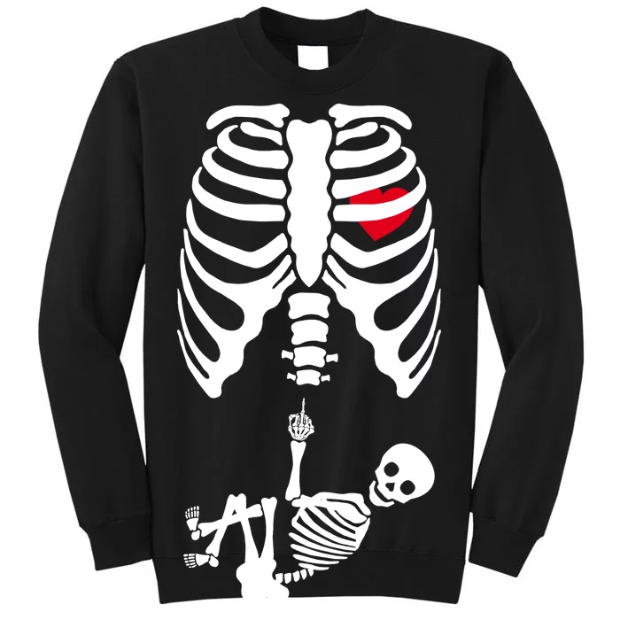 Pregnant Skeleton Baby Middle Finger Costume Tall Sweatshirt