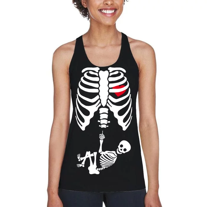 Pregnant Skeleton Baby Middle Finger Costume Women's Racerback Tank