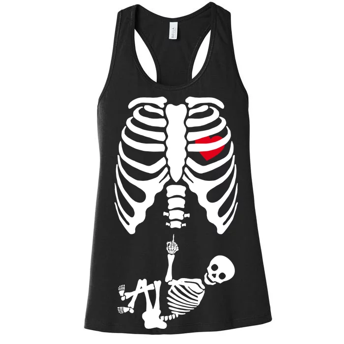 Pregnant Skeleton Baby Middle Finger Costume Women's Racerback Tank