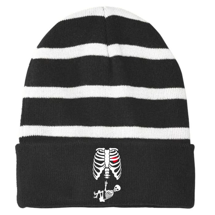 Pregnant Skeleton Baby Middle Finger Costume Striped Beanie with Solid Band