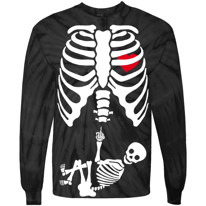 Pregnant Skeleton Baby Middle Finger Costume Tie-Dye Long Sleeve Shirt