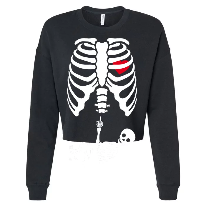 Pregnant Skeleton Baby Middle Finger Costume Cropped Pullover Crew