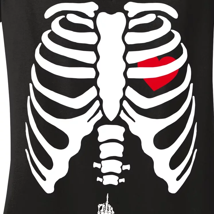 Pregnant Skeleton Baby Middle Finger Costume Women's V-Neck T-Shirt