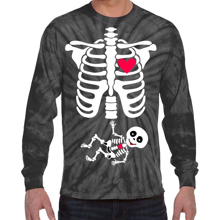 Pregnant Skeleton Ribcage with Baby Costume Tie-Dye Long Sleeve Shirt