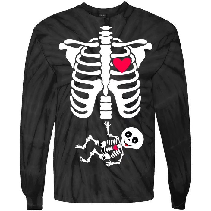 Pregnant Skeleton Ribcage with Baby Costume Tie-Dye Long Sleeve Shirt