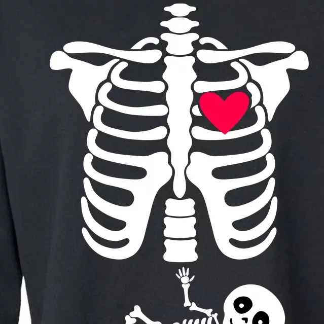 Pregnant Skeleton Ribcage with Baby Costume Cropped Pullover Crew