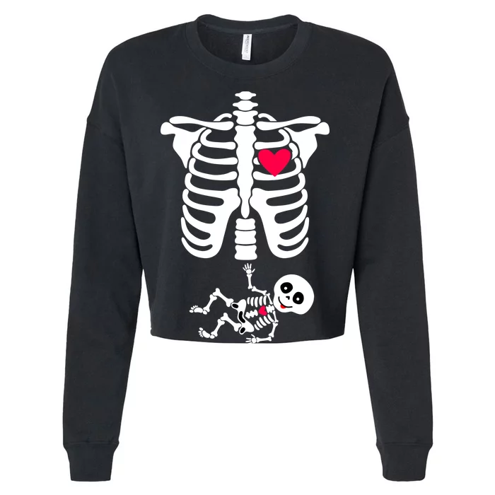 Pregnant Skeleton Ribcage with Baby Costume Cropped Pullover Crew