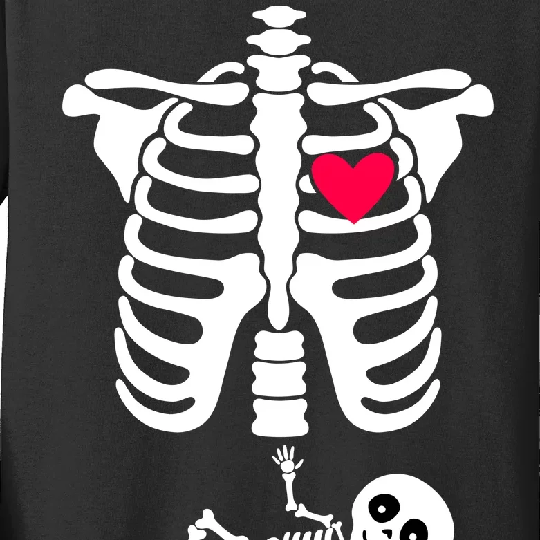 Pregnant Skeleton Ribcage with Baby Costume Kids Long Sleeve Shirt