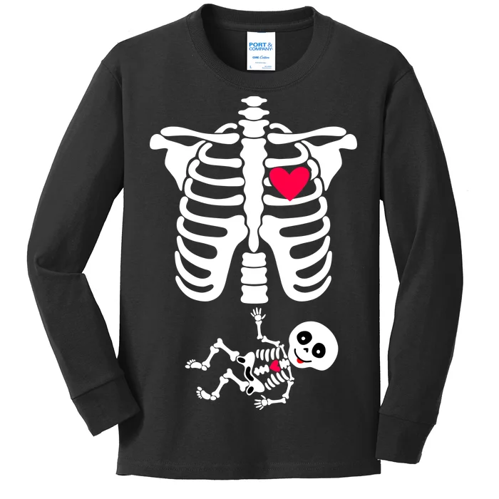 Pregnant Skeleton Ribcage with Baby Costume Kids Long Sleeve Shirt