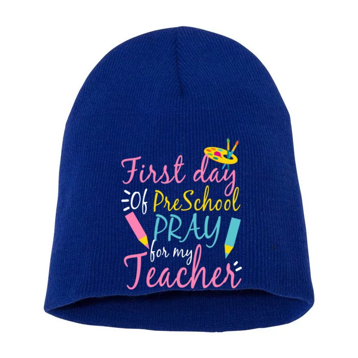 Preschool Pre K Pray For My Teacher Funny Short Acrylic Beanie