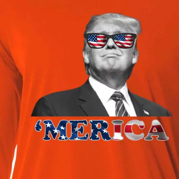 President Donald Trump Merica Patriotic USA Flag Cooling Performance Long Sleeve Crew