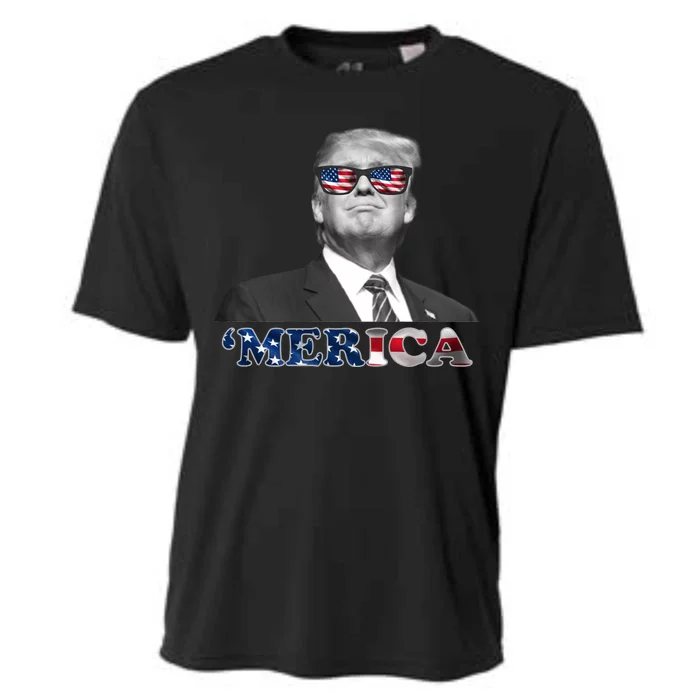 President Donald Trump Merica Patriotic USA Flag Cooling Performance Crew T-Shirt