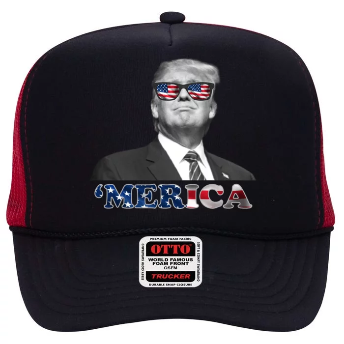 President Donald Trump Merica Patriotic USA Flag High Crown Mesh Trucker Hat