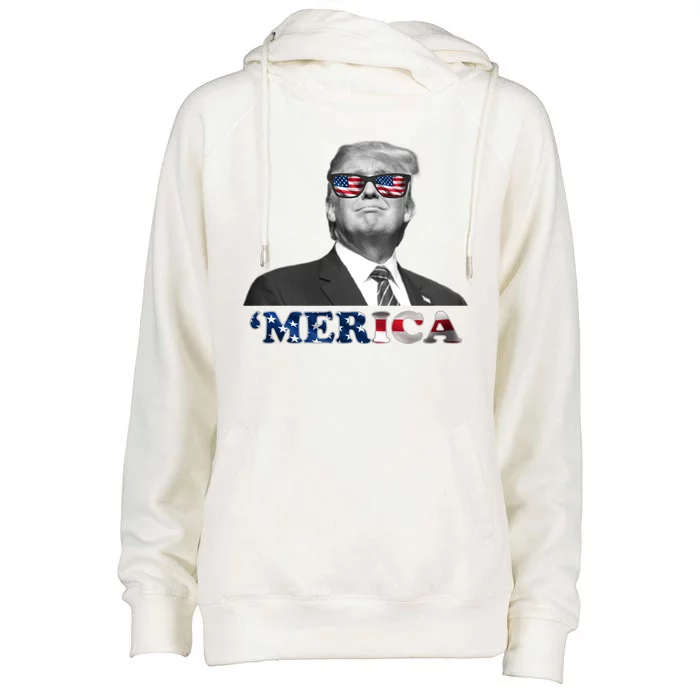 President Donald Trump Merica Patriotic USA Flag Womens Funnel Neck Pullover Hood