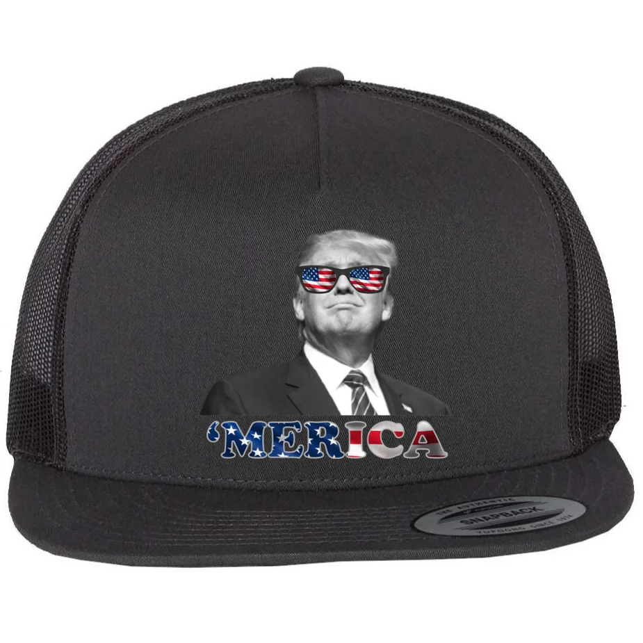 President Donald Trump Merica Patriotic USA Flag Flat Bill Trucker Hat