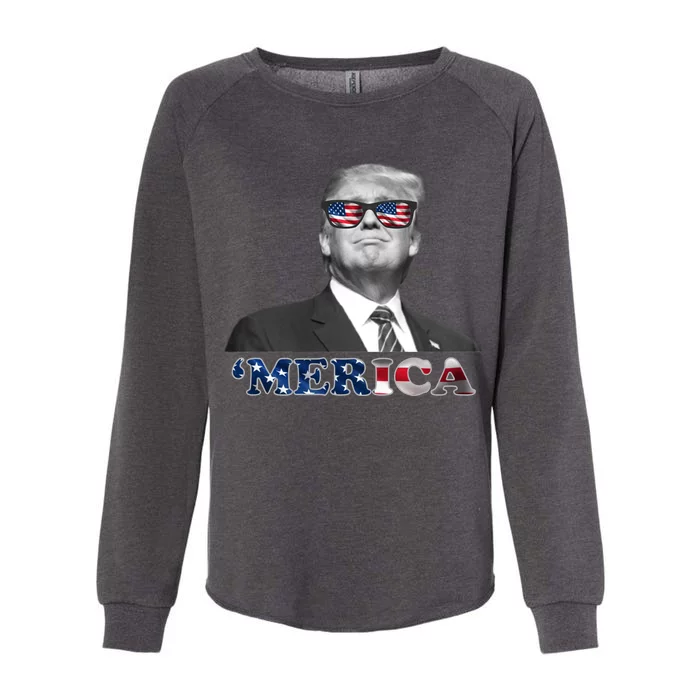 President Donald Trump Merica Patriotic USA Flag Womens California Wash Sweatshirt