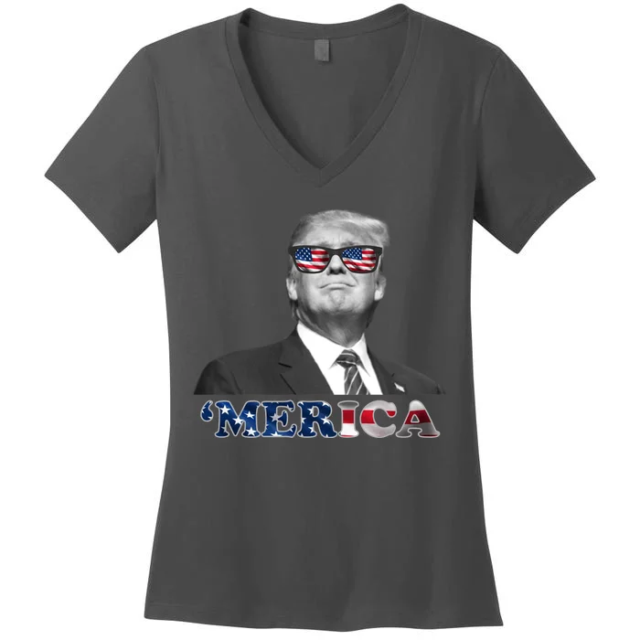 President Donald Trump Merica Patriotic USA Flag Women's V-Neck T-Shirt