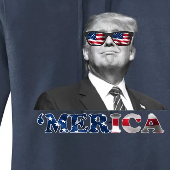 President Donald Trump Merica Patriotic USA Flag Women's Pullover Hoodie