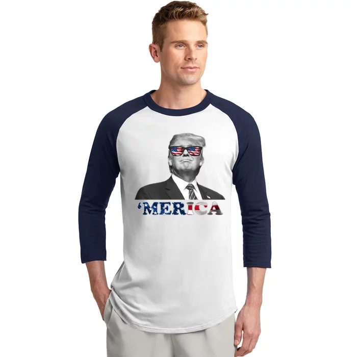 President Donald Trump Merica Patriotic USA Flag Baseball Sleeve Shirt