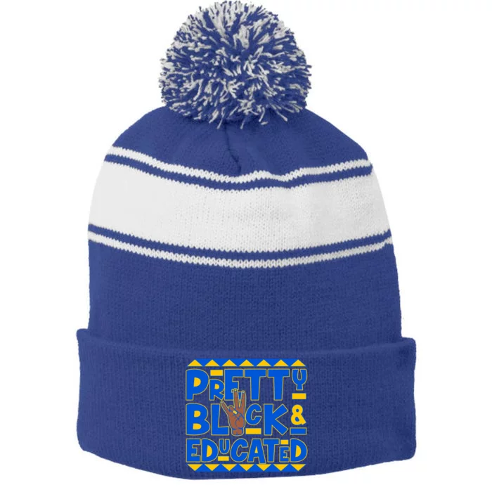 Pretty Black And Educated Sigma Gamma Rho Hand Sign Stripe Pom Pom Beanie