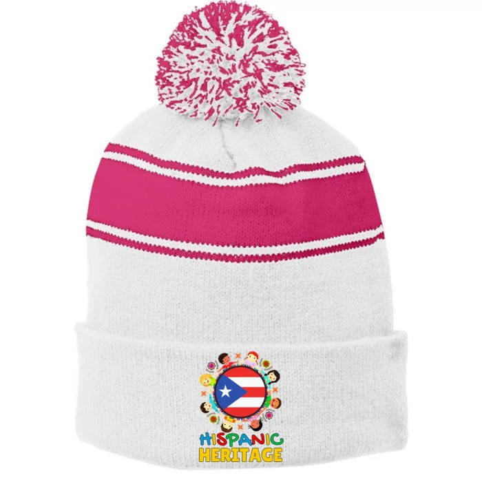 Puerto Rico Flag Boricua Pride Celebration Stripe Pom Pom Beanie