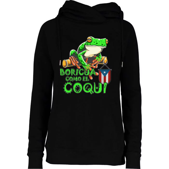 Puerto Rico Frog Puerto Rican Roots Coqui Taino Boricua Gift Womens Funnel Neck Pullover Hood