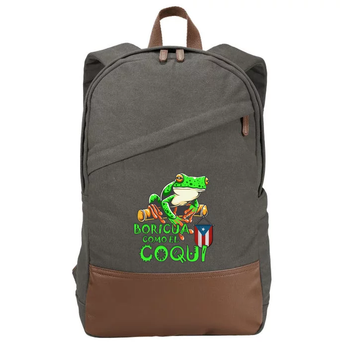 Puerto Rico Frog Puerto Rican Roots Coqui Taino Boricua Gift Cotton Canvas Backpack