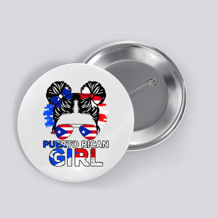 Puerto Rico Flag Messy Puerto Rican Girl Souvenirs Button