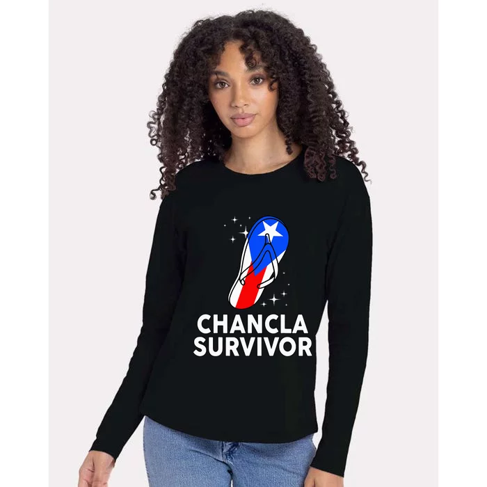 Puerto Rican Flag La Chancla Survivor Rico Hispanic Heritage Womens Cotton Relaxed Long Sleeve T-Shirt