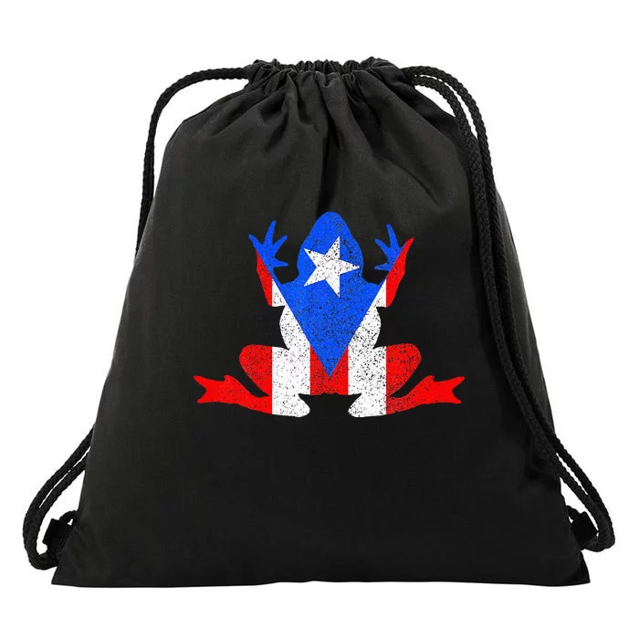 Puerto Rico Frog Puerto Rican Flag Pride Vintage Boricua Drawstring Bag