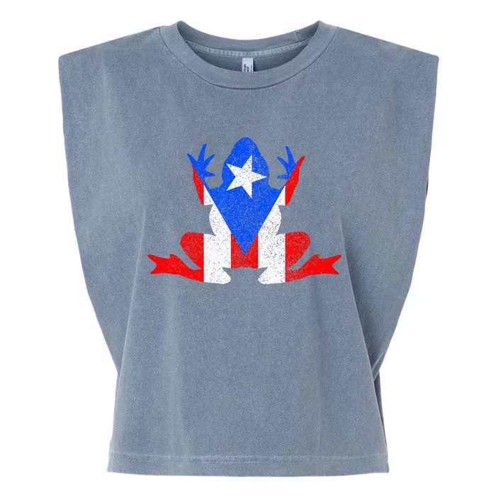 Puerto Rico Frog Puerto Rican Flag Pride Vintage Boricua Garment-Dyed Women's Muscle Tee