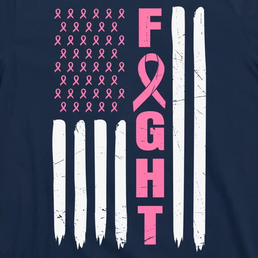 Pink Ribbon Fight American Flag Breast Cancer T-Shirt