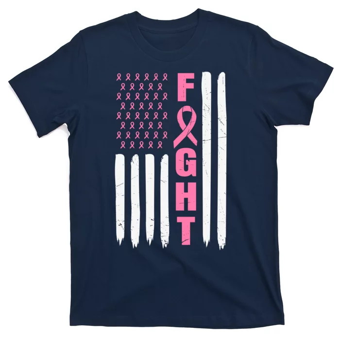 Pink Ribbon Fight American Flag Breast Cancer T-Shirt