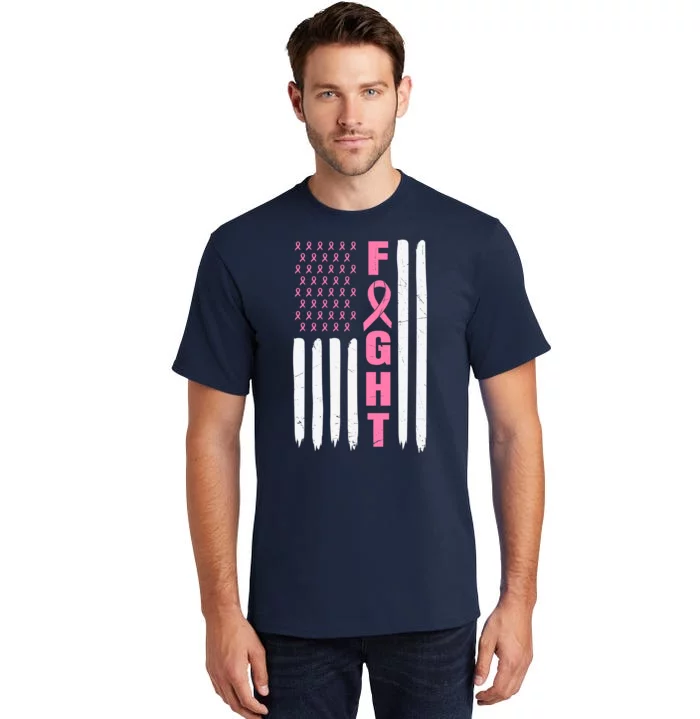 Pink Ribbon Fight American Flag Breast Cancer Tall T-Shirt