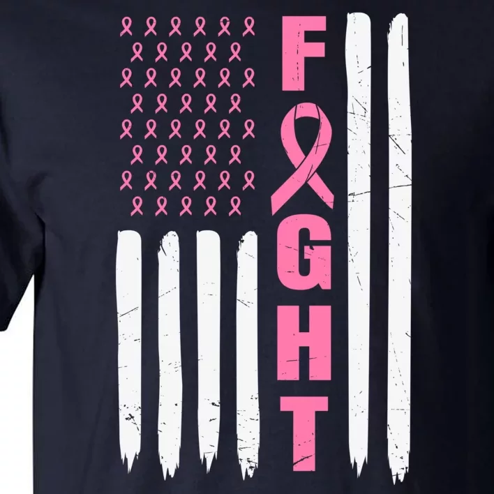 Pink Ribbon Fight American Flag Breast Cancer Tall T-Shirt