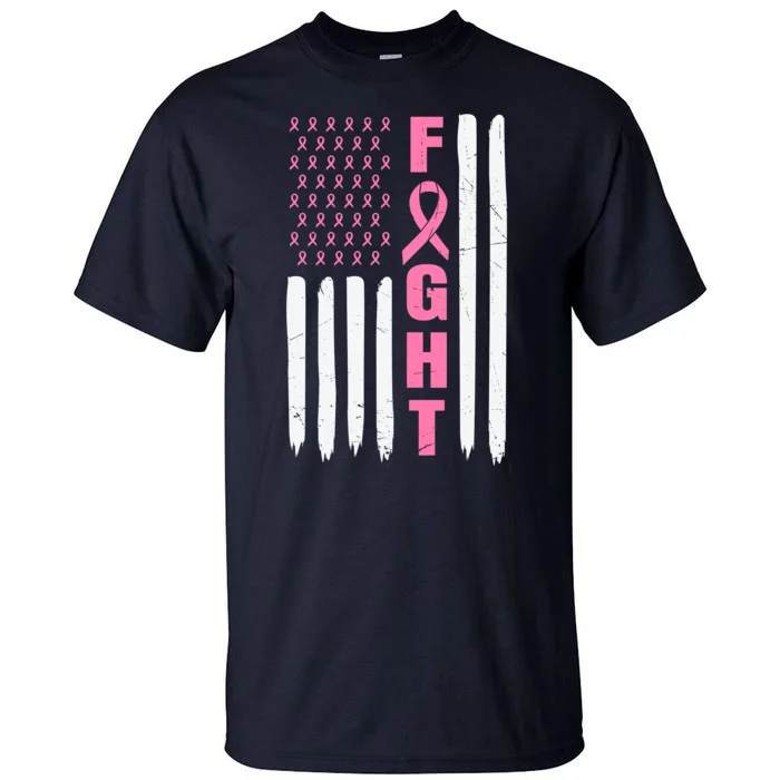 Pink Ribbon Fight American Flag Breast Cancer Tall T-Shirt