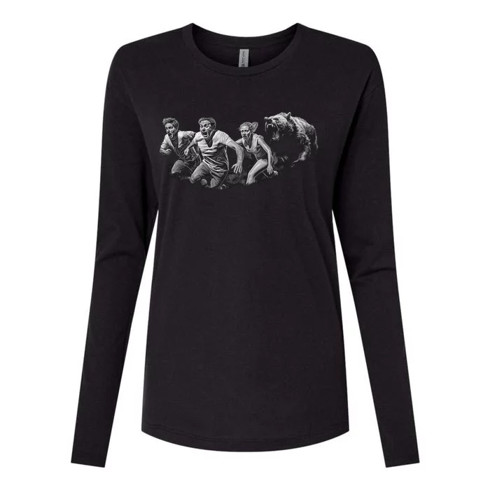 People Running From Bear Womens Cotton Relaxed Long Sleeve T-Shirt