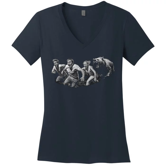 People Running From Bear Women's V-Neck T-Shirt