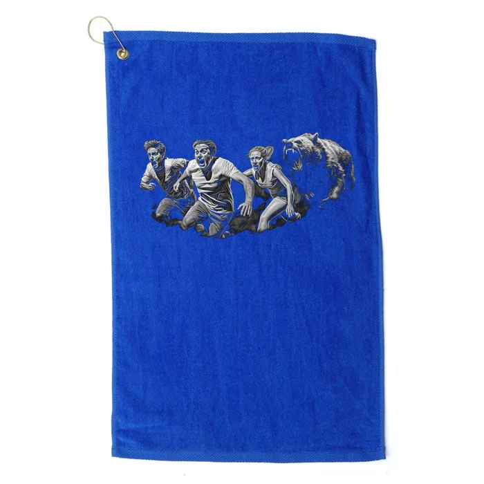 People Running From Bear Platinum Collection Golf Towel