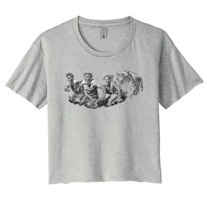 People Running From Bear Women's Crop Top Tee