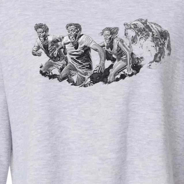 People Running From Bear Cropped Pullover Crew