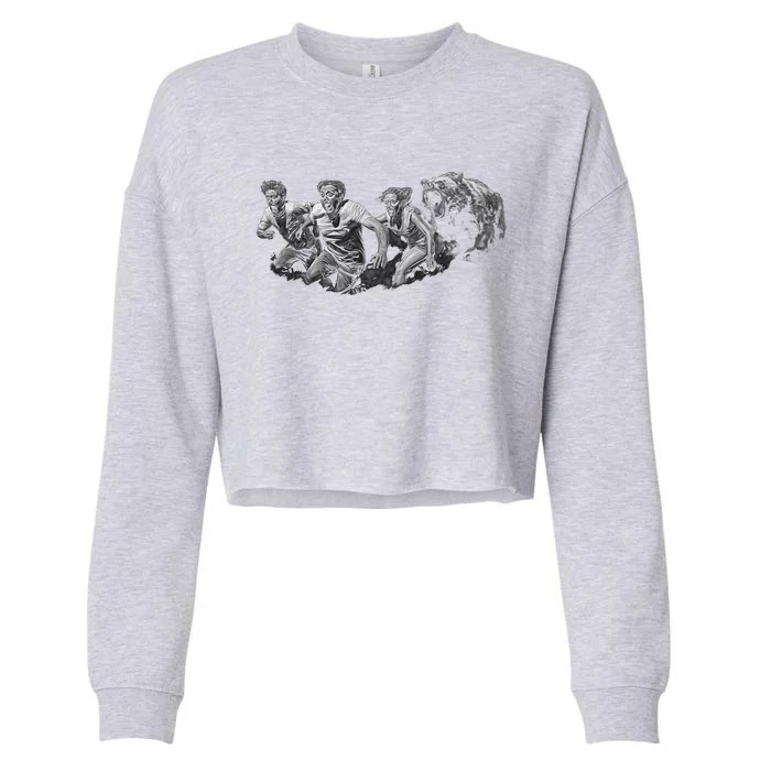 People Running From Bear Cropped Pullover Crew